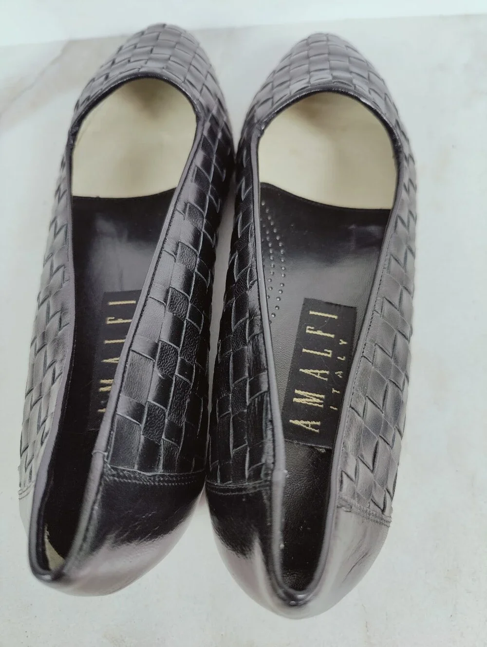 EUC Alfani Black Woven Leather Slip On Flat Almond Toe Loafers, Sz 10
